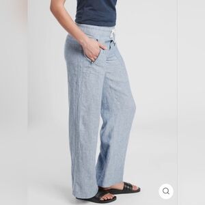 Athleta Size 6 Cabo Linen Wide Leg Pants Chambray Blue